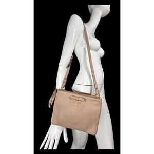 Prada Vitello Phenix Double Zip Crossbody Bag Cammeo Beige Leather 1BH046